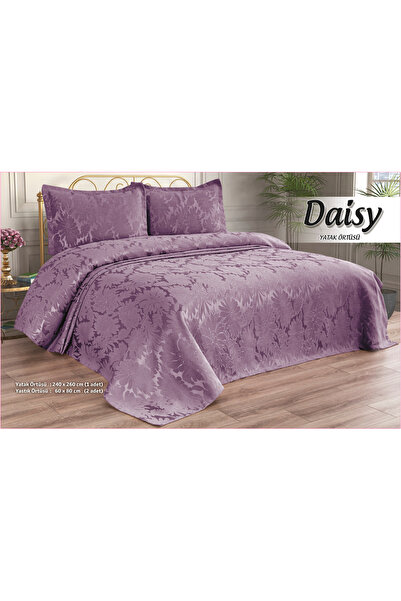 Lady London Daisy Şönil 3 Parça Çift Kişilik Yatak Örtüsü-Mürdüm Rengi