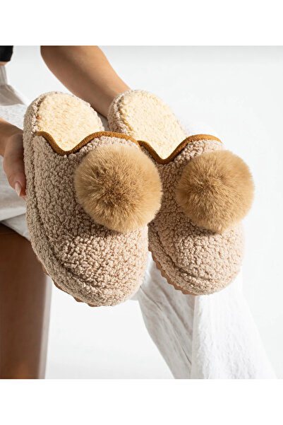 Hızlı Al Pompon Towel Women's Winter Slippers.Towel Winter.