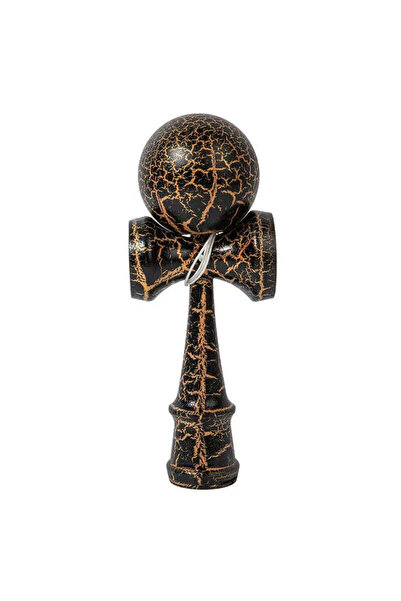 Kendama X Originala, Profesionala, Cracked, din Lemn, 18 cm, Negru/Auriu