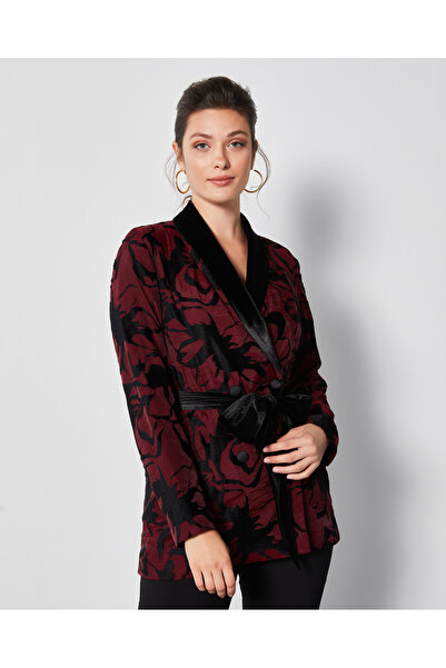 SERPİL Desenli Kadın Ceket - Uzun Kol - Bağlamalı Kemer Detaylı