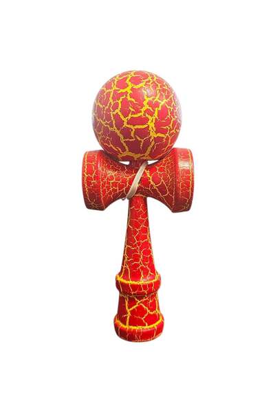 Kendama X Originala, Profesionala, Cracked, din Lemn, 18 cm, Rosu/Galben