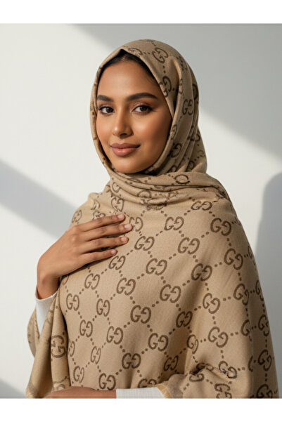 La Fien G Desen Bej Kahve Tok Duruşlu Çift Taraflı Jakar Şal