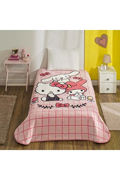 Taç Lisanslı Tek Kişilik Çocuk Battaniye (160x220)-Hello Kitty Friends Pembe