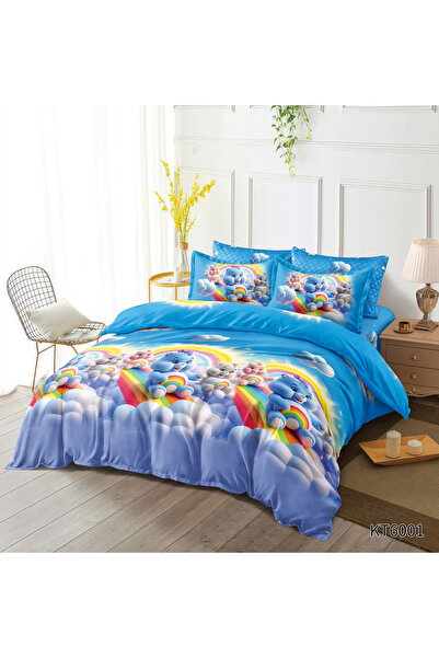 FIONNA.RO Finet 6-Piece Bed Linen with Elastic Band Animated Print - Bears on Clouds and Rainbow