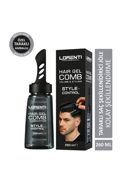 LORENTİ Saç Şekillendirici Jel Özel Tarak Aparatlı 260 ml Ultra Stil Kontrolü Sağlar, Kolay Şekillendirme