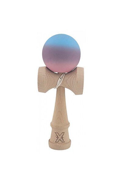 Kendama X Originala, Profesionala, din Lemn, Rubber Grip, 18 cm, Roz/Mov/Alba...