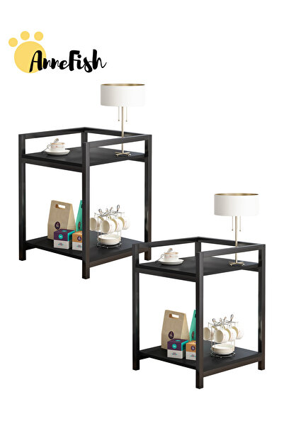 AnneFish طاولتان جانبيتان وطاولة جانبية مزدوجة الطبقة وطاولة جانبية بجانب السرير، مجموعة من طاولتين خدمة للأريكة لغرفة المعيشة