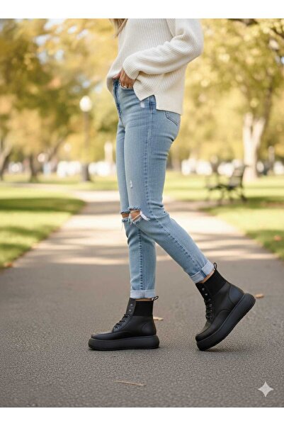 Weynes Women's Black High Sole Knitwear Waterproof Boots Wsb1162