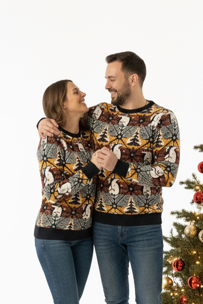 Pulltonic Unisex Yılbaşı Konseptli Bisiklet Yaka Kazak