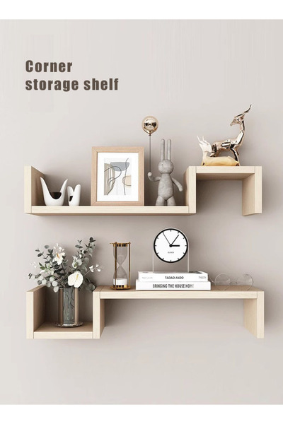 Generic مجموعة من 2 رفوف حائط عائمة مزخرفة على شكل حرف S من خشب البلوط