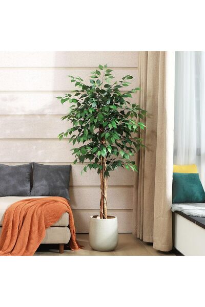 ZVEZVIA شجرة فيكوس اصطناعية بطول ١٨٠ سم: جذع طبيعي، أوراق طبيعية. ديكور رمضان...