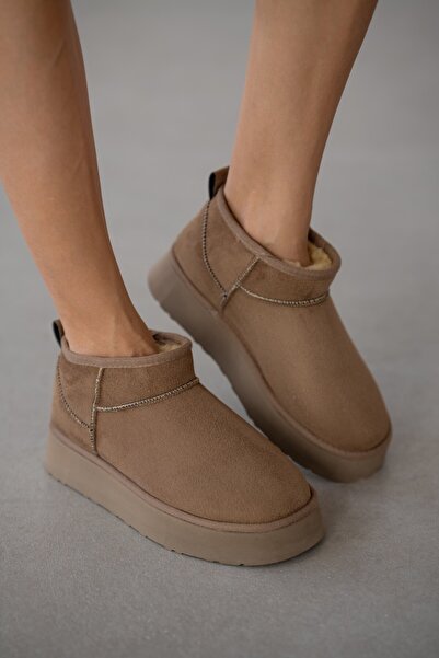 selin shoes Luniva Thick Sole Women's Boots with Fur Inside - Mink Suede