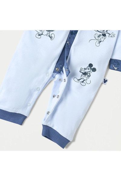 Disney Mickey Mouse Embroidered Sleepsuit with Collared Neckline and Button Closure