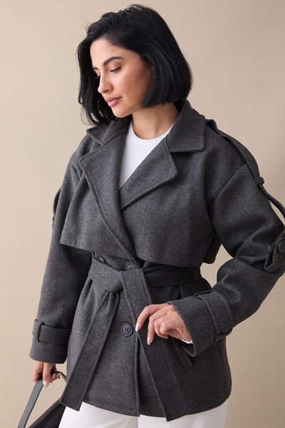 InStyle Κοντό παλτό με λαβή επικεφαλής και ανθρακί χρώμα