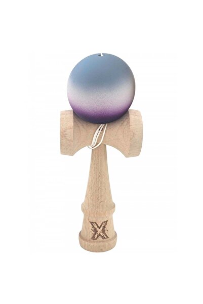 Kendama X Originala, Profesionala, Rubber Grip, din Lemn, 18 cm, Gri/Alb/Mov