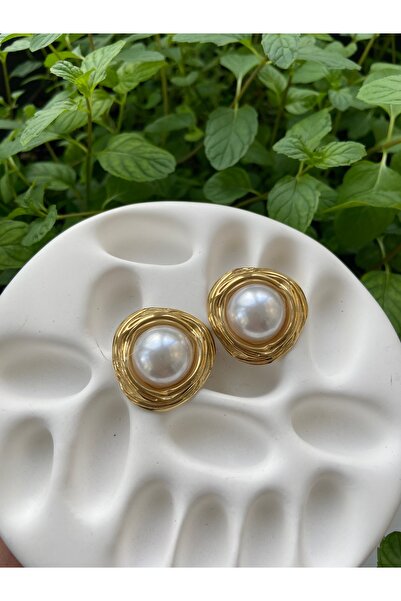 Anetta Jewelry Kadın altın renk incili vintage Çelik kararmaz küpe