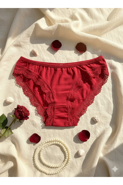 İntimate Women's Solid Color Lace Detailed Cotton Stretchy Bikini Type 6-Piece Panties