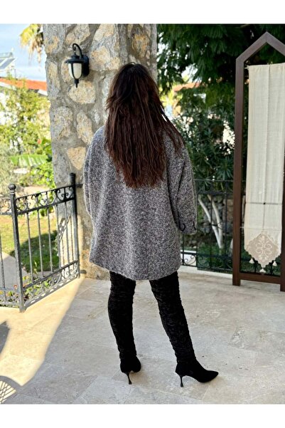 Punta Otantik Yg89052 Degaje Italian Felt Coat with Top Closure and Pockets, Gray