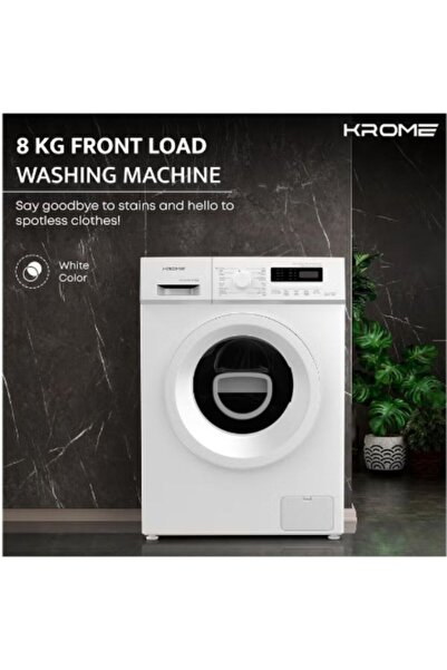 Krome 8 kg Front Loading Washing Machine Inverter | 1400 RPM | White | KR-WFL80SI