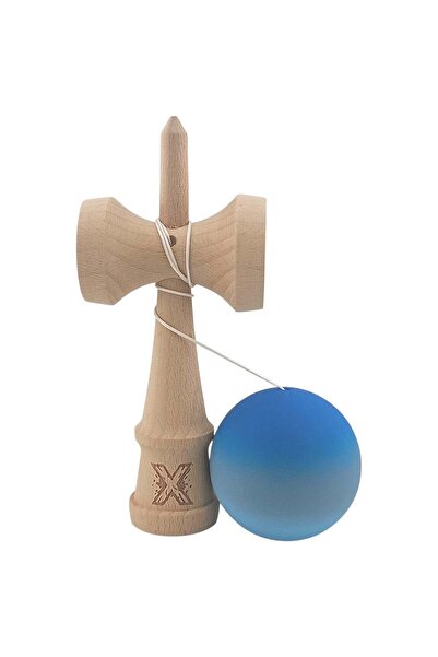 Kendama X Originala, Profesionala, din Lemn, Rubber Grip, 18 cm, Albastru/Gri...