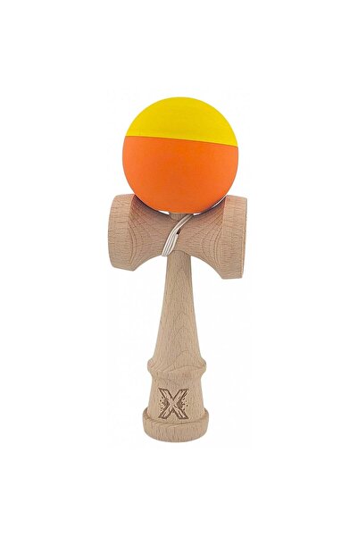 Kendama X Originala, Profesionala, din Lemn, Rubber Grip, 18 cm, Galben/Porto...