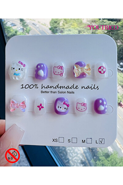 Youtrico Children's Fake Nails 100% Handmade Cartoon Green, Safe for 3+ ，L