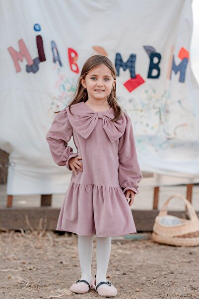 miabambim Rochie pentru fetiță cu fundă mare în față Dusty Rose