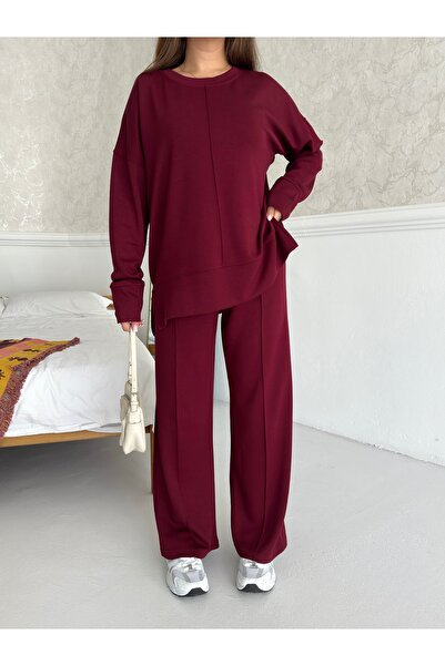 LAMİFUSTORE Modal Fabric Side Slit Sweater Pants Set