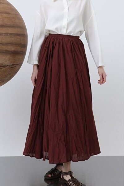 TBL DEKOR Women's High Waist Back Zipper Wrinkled Wide Cut Vural Skirt