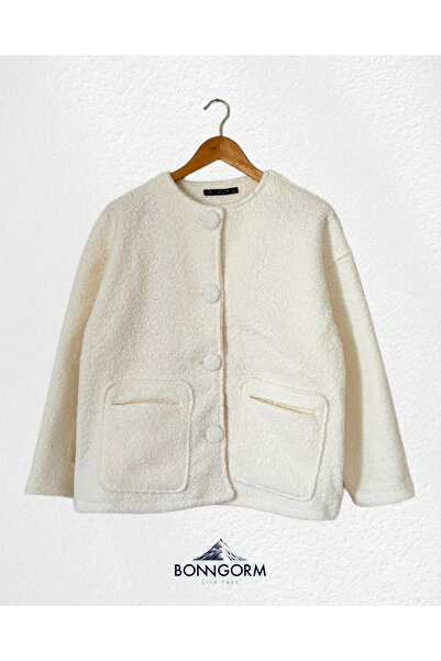 LEVURE Buklet Kumaş Düğmeli Kadın Mont