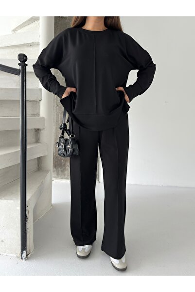 LAMİFUSTORE Modal Fabric Side Slit Sweater Pants Set