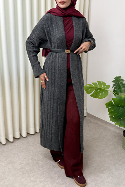 Salih Çelebi Long Knit Cardigan 1515 - Anthracite
