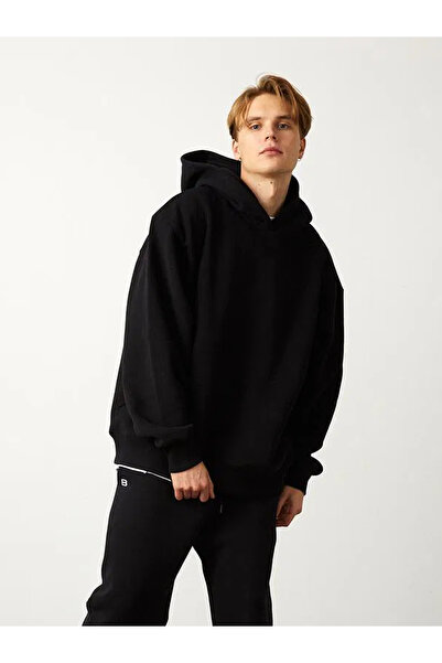 Freak Tshirt Men's 3 Thread K Hooded Black Sweatshirt Oversize