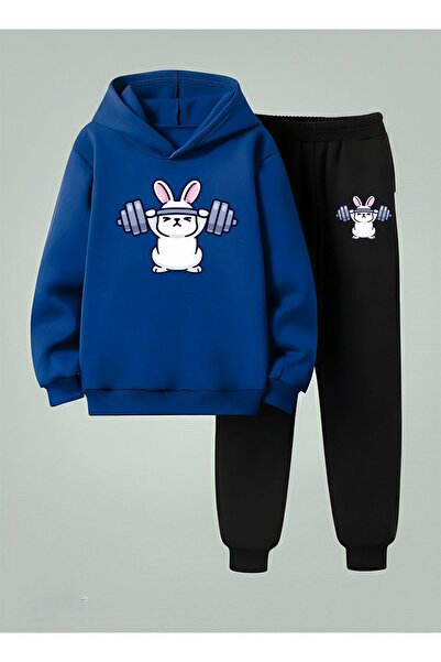 LORVEX Children Hooded Set Strong Rabbit Printed 3 Thread Ş Fleece-Lined Swea...