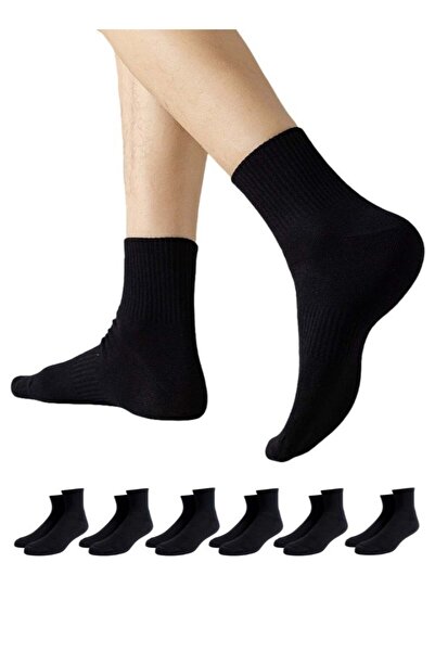 Generic Lullaxx 100% Cotton Thick Mid-Calf Socks 6-Pack, Breathable Casual Athletic Odour-Free (black)