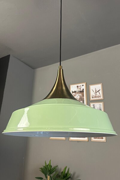 Bamyum Asaletli Tekli Mint Yeşili Avize Eskitme Kubbe Başlık Retro Sarkıt Lam...