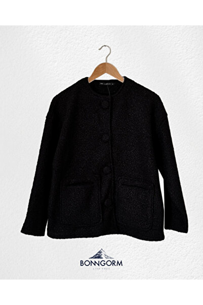 LEVURE Buklet Kumaş Düğmeli Kadın Mont