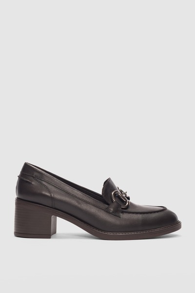 selin shoes Elarisse Genuine Leather Women's Loafer with Silver Accessory Detail - Bitter Brown