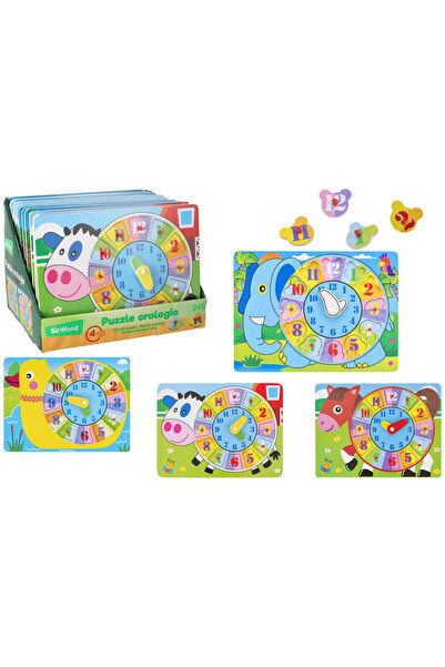 GLOBO Educational wooden puzzle, learning clock, with numbers, 12 pieces