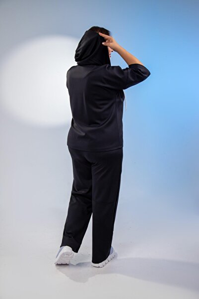 Roxxlen Дамски спортен комплект с цип в черен цвят, голям размер