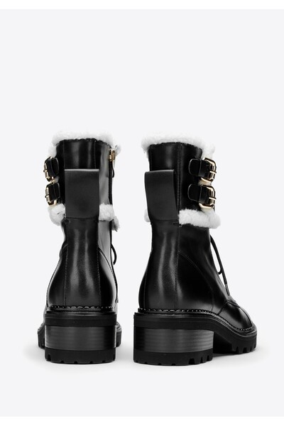 Wittchen Women's Leather Boots with Buckles and Sheepskin Black Leather