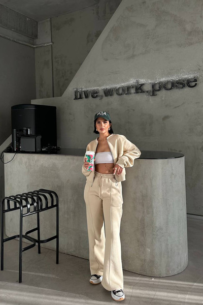 Neşeli Butik Γυναικείο σετ αθλητικής φόρμας premium με επένδυση fleece τσέπες NBHS001