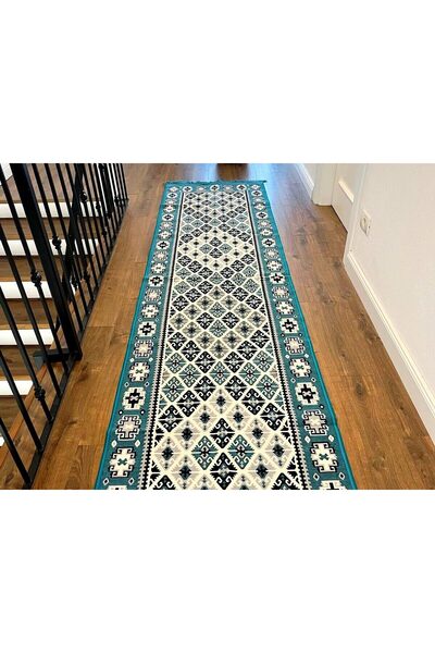 OEM Traditional rug, double-sided, size 80 x 300 cm, Turquoise H&H303