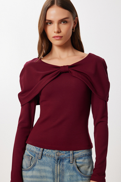 Lovelyİstanbul Bow Detailed Knitted Blouse Lfw0013 Bordo