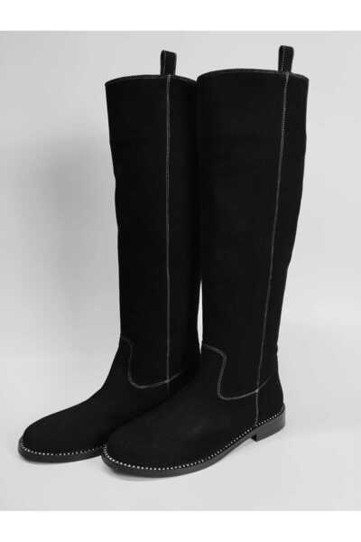 Lucciola Kadın Hakiki Deri Taban Taş Detaylı Siyah Süet Çizme