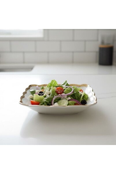 DAMMERUN 15 cm Altın Yaldızlı Porselen Salata Kasesi – Şık ve Zarif Sunum Kasesi