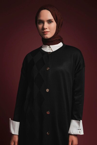 Armine TREND Baklava Patterned Knit Cardigan, Black, 25Ytd4124