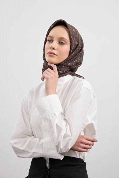 Qef Cotton Scarf Medallion Chocolate Brown