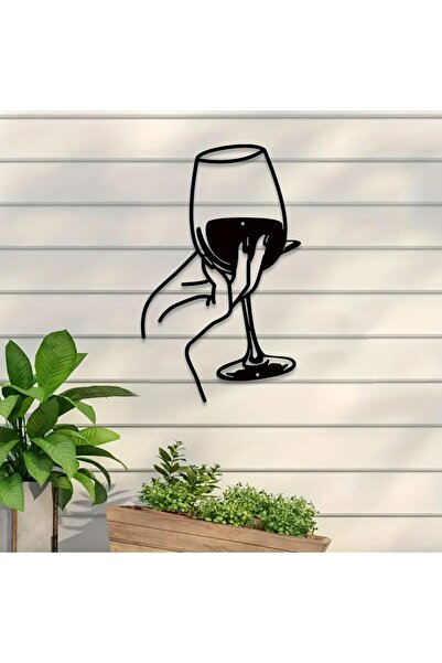 VENON Goblet Organizer 30 X 18 Decor Metal Wall Painting Woman Holding Goblet Minimal Drawing Wine Glass