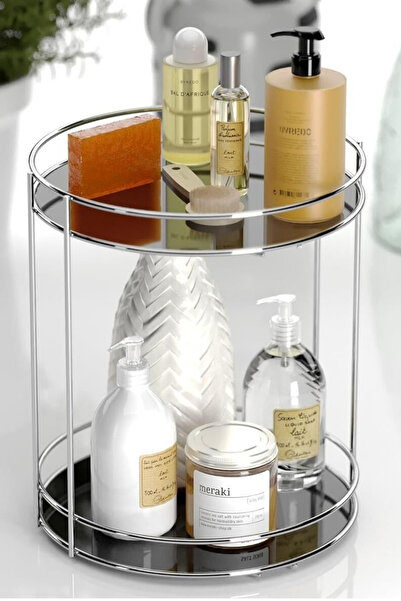 MegaVitrin Tekno Tel Eg-213 Two-Tier Chrome Metal Bathroom Organizer Shelf |   Cosmetic Jewelry Presentation Organizer